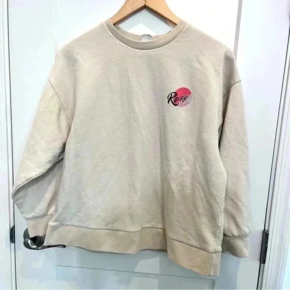 Off-white tan cream Roxy Lazy Days in Paradise Sweatshirt Comfy Crewneck XS